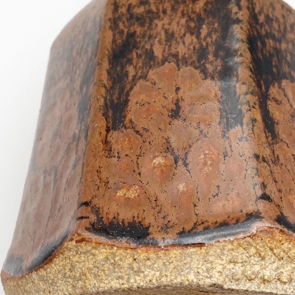 Studio Pottery Blue Spruce Bend Oregon Brown Black Vase Candle Holder Artisan 7" - Picture 4 of 11